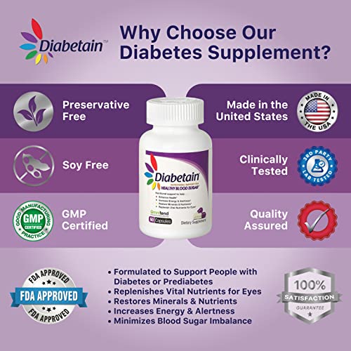 Diabetain Type 1 and 2 Diabetes Supplements - Premium Blood Sugar Control Opt...