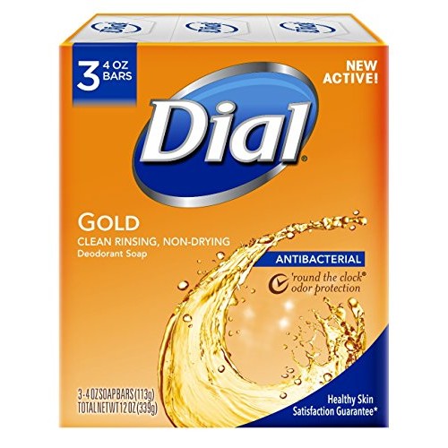 Dial Antibacterial Deodorant Bar Soap, Pack of 3 Gold Bars,4oz
