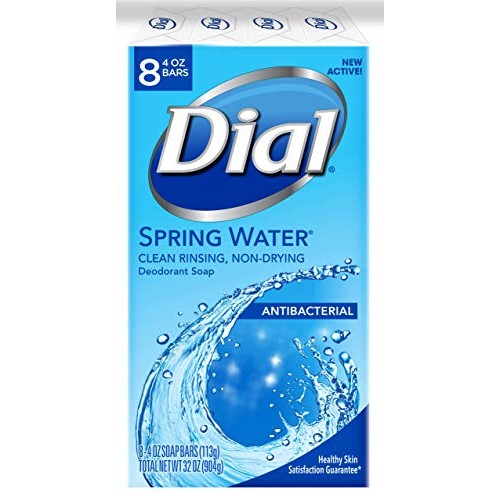 Dial Antibacterial Deodorant Soap, Spring Water, 4 Ounce, 8 Bars