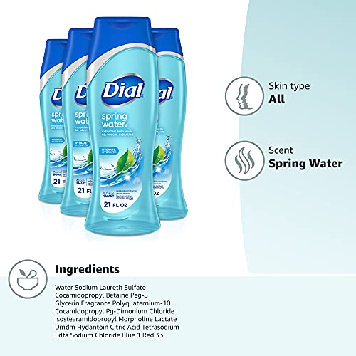 Dial Body Wash, Spring Water, 21 Ounce (Pack of 4)