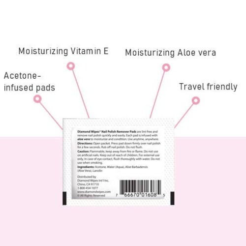 Diamond Wipes Acetone Nail Polish Remover Pads Box of 50ct Individually Wrapp...