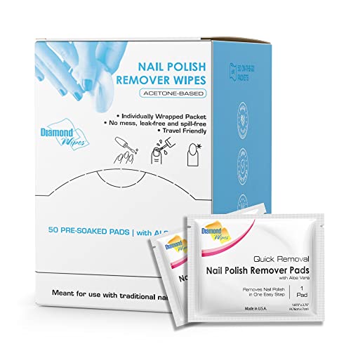 Diamond Wipes Acetone Nail Polish Remover Pads Box of 50ct Individually Wrapp...