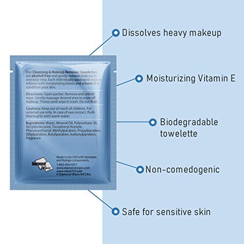 Diamond Wipes Cleansing and Waterproof Makeup Remover Wipes Case of 500ct Alc...