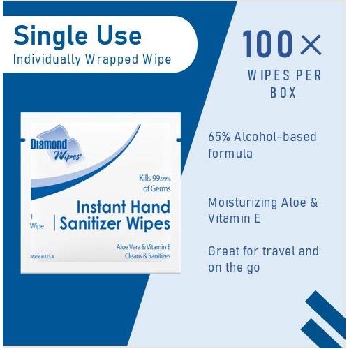 Diamond Wipes Instant Hand Sanitizer Alcohol Wipes 65% Ethyl Alcohol Box Of 1...
