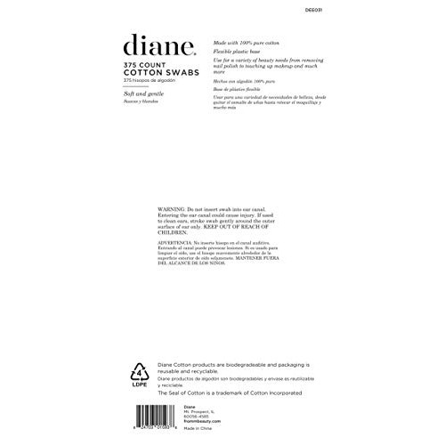 Diane Cotton Swabs - Pack of 375 – 100% Real Cotton Tip Sticks – Soft, Gentle...