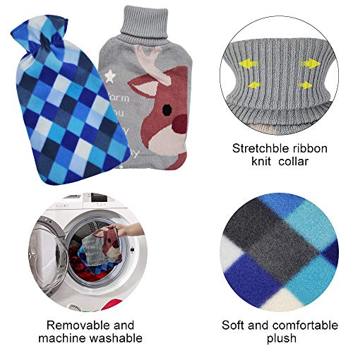 Hot Water Bottle Rubber Warm Water Bag with Soft Plush and Knit Cover,Hot Wat...