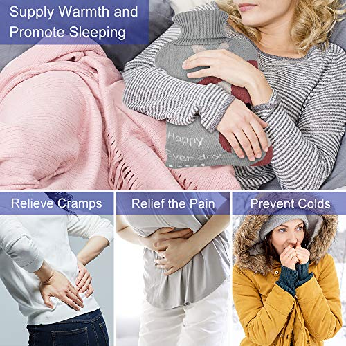 Hot Water Bottle Rubber Warm Water Bag with Soft Plush and Knit Cover,Hot Wat...