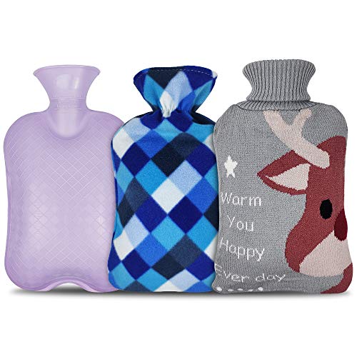 Hot Water Bottle Rubber Warm Water Bag with Soft Plush and Knit Cover,Hot Wat...