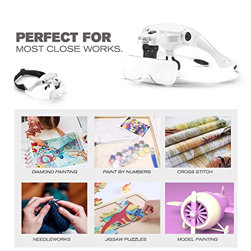 Dicfeos Magnifying Glass with Light for Close Work, Headband Magnifier with L...