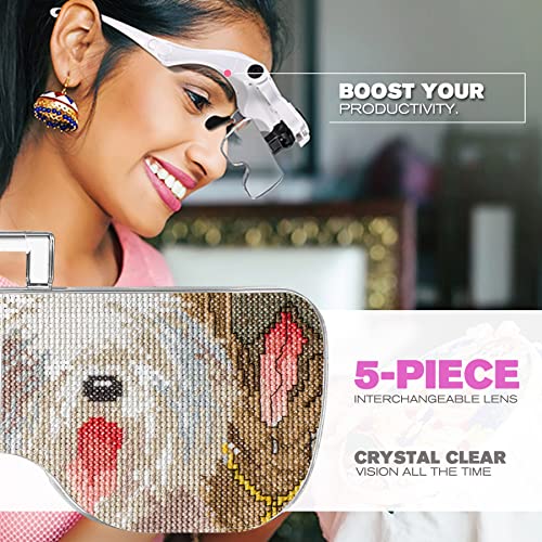 Dicfeos Magnifying Glass with Light for Close Work, Headband Magnifier with L...