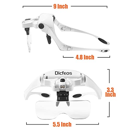 Dicfeos Magnifying Glass with Light for Close Work, Headband Magnifier with L...