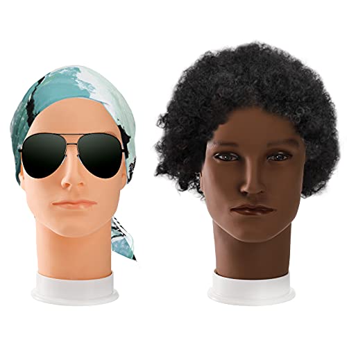 Dicunoy 2PCS Mannequin Head, Male Hair Model Head, Bald Wig Head, Afro Americ...