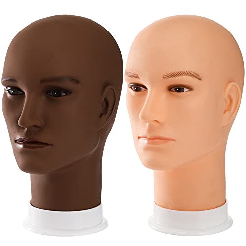 Dicunoy 2PCS Mannequin Head, Male Hair Model Head, Bald Wig Head, Afro Americ...