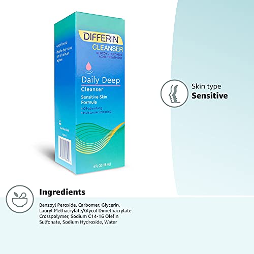 Acne Face Wash with Benzoyl Peroxide by the makers of Differin Gel, Daily Dee...