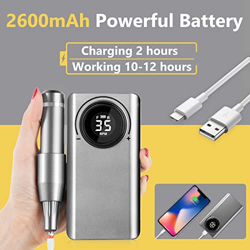 Professional Nail Drill Kit, Portable Electric Nail Drill Machine 35000RPM wi...