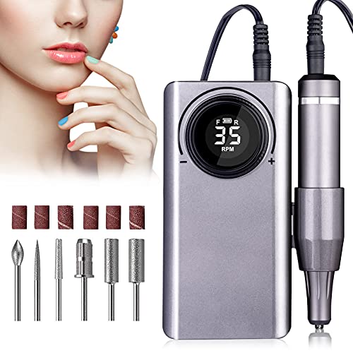 Professional Nail Drill Kit, Portable Electric Nail Drill Machine 35000RPM wi...