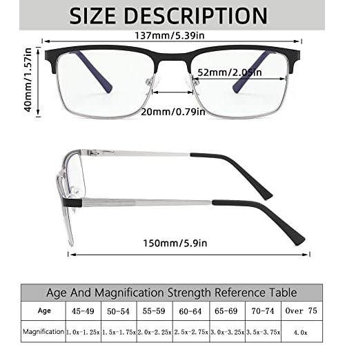 3 Pack Fashion Metal Full Frame Reading Glasses for Men, Mens Computer Reader...