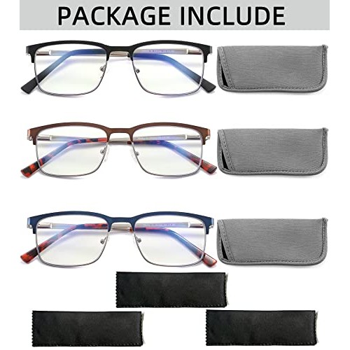 3 Pack Fashion Metal Full Frame Reading Glasses for Men, Mens Computer Reader...
