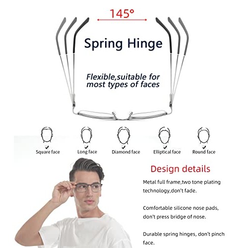 3 Pack Fashion Metal Full Frame Reading Glasses for Men, Mens Computer Reader...