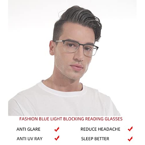3 Pack Fashion Metal Full Frame Reading Glasses for Men, Mens Computer Reader...