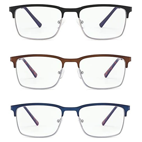 3 Pack Fashion Metal Full Frame Reading Glasses for Men, Mens Computer Reader...