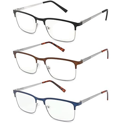 3 Pack Fashion Metal Full Frame Reading Glasses for Men, Mens Computer Reader...