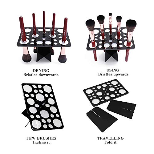 Makeup Brush Cleaning Mat & Makeup Brush Drying Rack, YLong-ST 28 Holes Makeu...