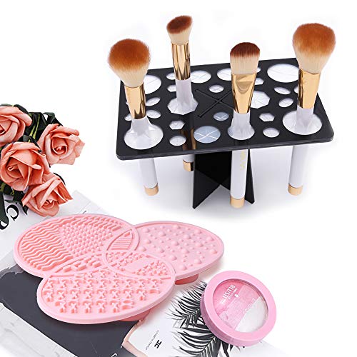 Makeup Brush Cleaning Mat & Makeup Brush Drying Rack, YLong-ST 28 Holes Makeu...