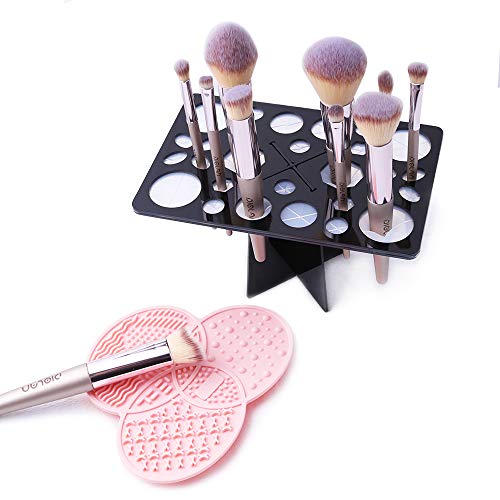 Makeup Brush Cleaning Mat & Makeup Brush Drying Rack, YLong-ST 28 Holes Makeu...