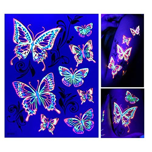 Blacklight Glow Party Temporary Tattoo-1 Sheet -Buttterfly