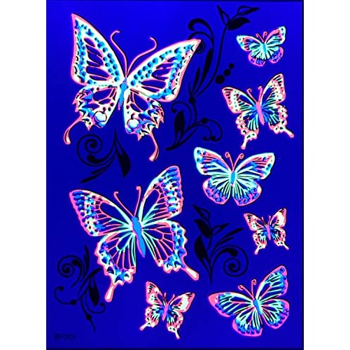 Blacklight Glow Party Temporary Tattoo-1 Sheet -Buttterfly