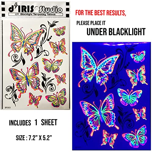 Blacklight Glow Party Temporary Tattoo-1 Sheet -Buttterfly