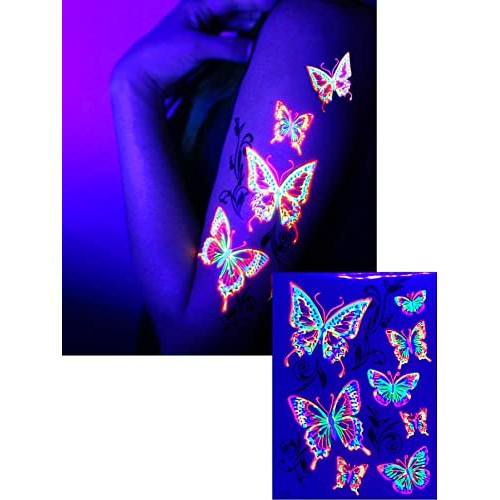 Blacklight Glow Party Temporary Tattoo-1 Sheet -Buttterfly