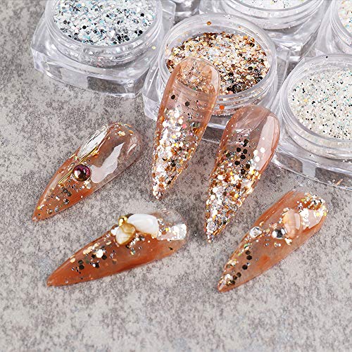 Holographic Nail Art Sequins Glitter Kits 6 Boxes 3D Nails Glitter Metallic S...