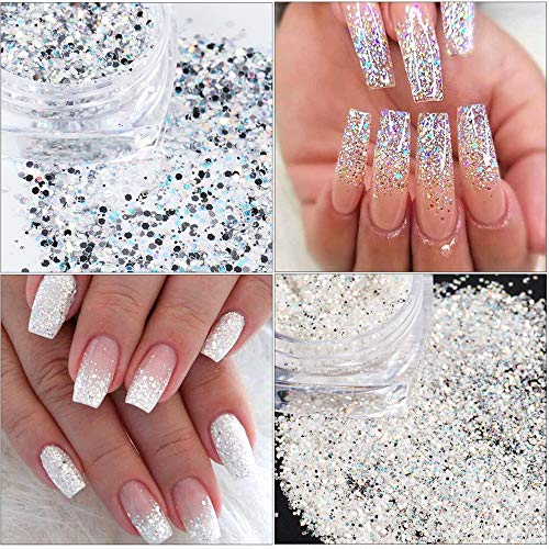 Holographic Nail Art Sequins Glitter Kits 6 Boxes 3D Nails Glitter Metallic S...