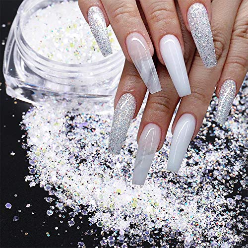 Holographic Nail Art Sequins Glitter Kits 6 Boxes 3D Nails Glitter Metallic S...