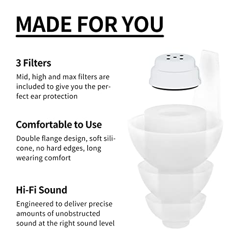 Reusable Ear Plugs for Concert, Noise Reduction Concert Earplugs, 2Pair Speci...