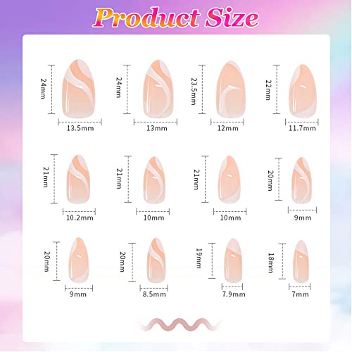 24PCS Press On Nails Medium Fake Nails Glossy French White Line Almond Press ...
