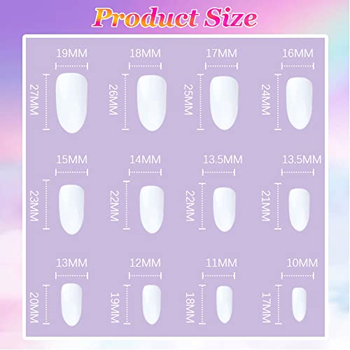 French Press on Nails Medium Length,Glossy Almond Fake Nails,Blue White Desig...