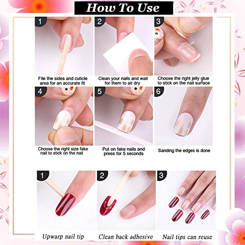 French Press on Nails Medium Length,Glossy Almond Fake Nails,Blue White Desig...