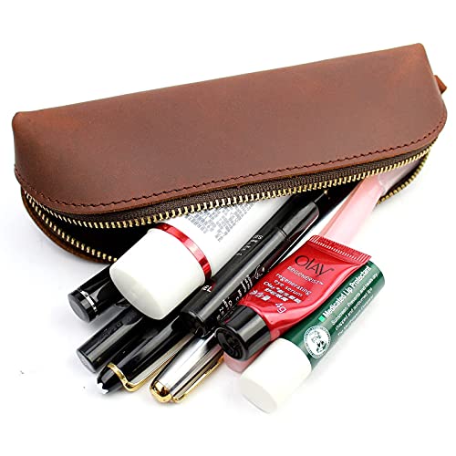 DK86 Leather Zipper Pen Case Pouch Holder Bag - Small Travel Makeup Cosmetic ...