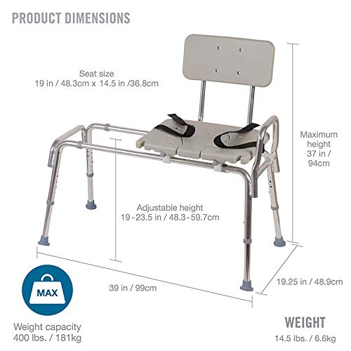 DMI Tub Transfer Bench and Shower Chair with Non Slip Aluminum Body, Adjustab...