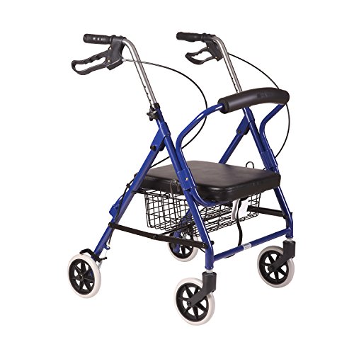 DMI Ultra Lightweight Folding Aluminum Hemi Rollator with Padded Seat, Basket...