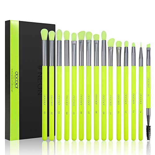 Docolor Eyeshadow Brush Set 15Pcs Neon Green Eye Makeup Brushes Professional ...
