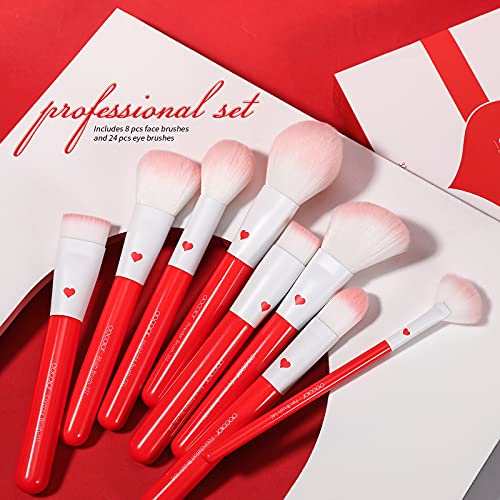 Docolor Makeup Brushes 32 Piece Period Red Professional Makeup Brush Set Prem...