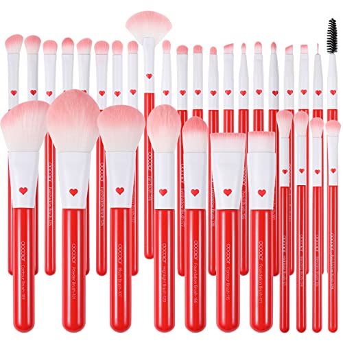 Docolor Makeup Brushes 32 Piece Period Red Professional Makeup Brush Set Prem...