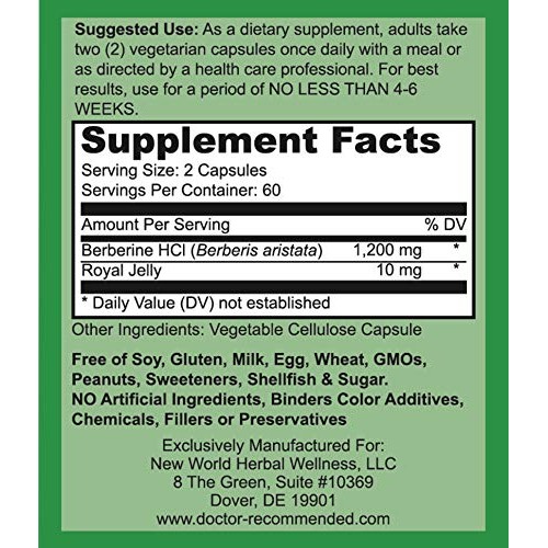 Berberine Plus 1200mg Per Serving - 120 Veggie Capsules Royal Jelly, Supports...