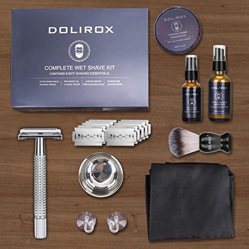 Shaving Kit for Men,Includes Safety Razor, Sandalwood Shaving Cream, Pre Shav...