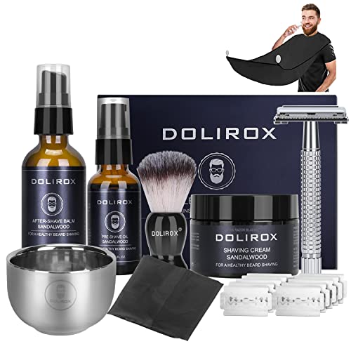 Shaving Kit for Men,Includes Safety Razor, Sandalwood Shaving Cream, Pre Shav...