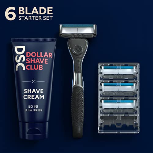 Dollar Shave Club 6-Blade Razor Starter Set, 1 Handle, 4x6-Blade Cartridges, ...